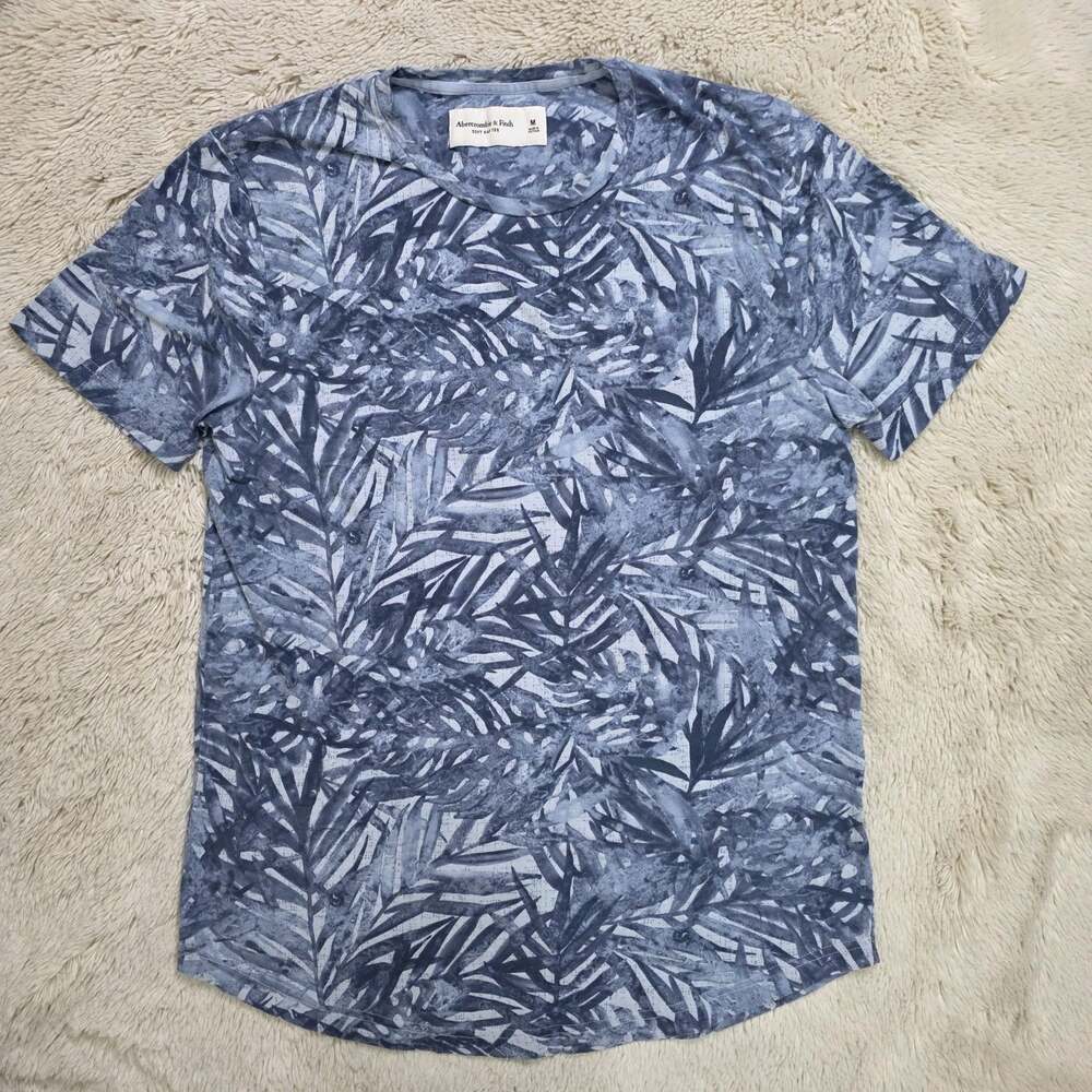 Abercrombie Fitch Soft A&F Shirt Men's Size Medium Curved Hem Blue Hawaiian